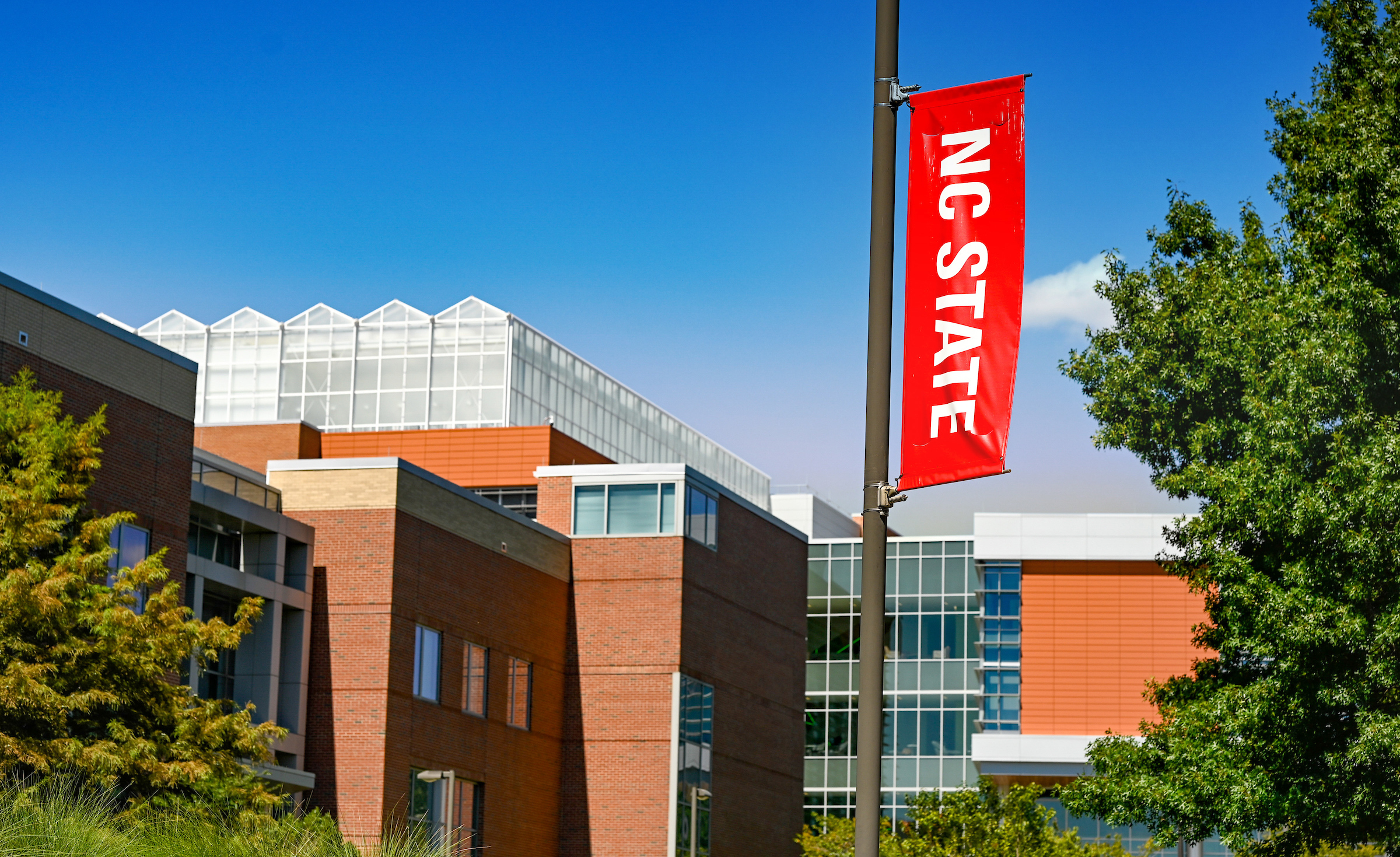 The newest building in Centennial Campus, the Plant Sciences Building, features rooftop greenhouses.